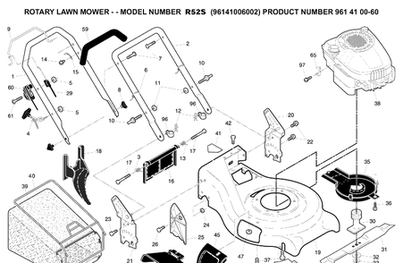 Product Complete Diagram and Parts List for R52S (96141006002)(2007-05) Husqvarna Lawn Mower
