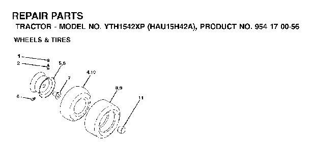 Wheels And Tires Diagram and Parts List for YTH1542XP (HAU15H42A, 954170055)(2003-01) Husqvarna Lawn Tractor