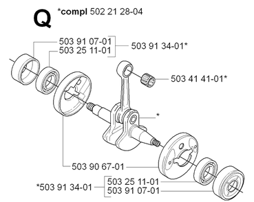 Crankshaft Diagram and Parts List for 232L 20070100001-Current Husqvarna Edger