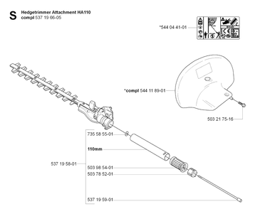 Cutting Equipment 4 Diagram and Parts List for HA110 20054000001-Current Husqvarna Hedge Trimmer
