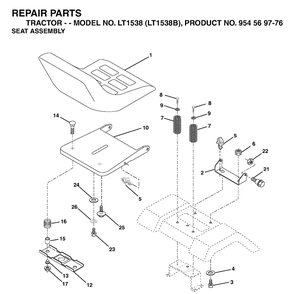 Seat Diagram and Parts List for LT1538-LT1538B 2002-11 Husqvarna Lawn Tractor