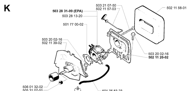 Carburetor And Air Filter Diagram and Parts List for 245 20010100001-Current Husqvarna Brush Cutter