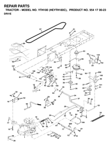 Drive Diagram and Parts List for YTH180 (954170023-C)(2000-03) Husqvarna Lawn Tractor