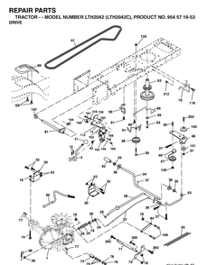 Drive Diagram and Parts List for LTH2042-LTH2042C 2004-03 Husqvarna Lawn Tractor