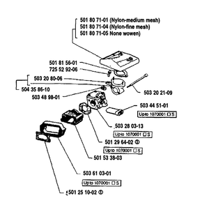 Air Filter/Carburetor Diagram and Parts List for 61 1991-03 Husqvarna Chainsaw