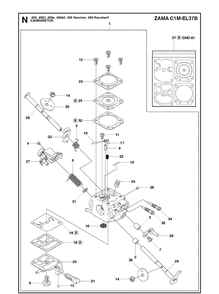 Carburetor Diagram and Parts List for 450 450II-450E-450EII-450 RANCHER-450 RANCHERII Husqvarna Chainsaw