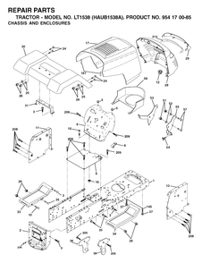 Chassis And Enclosures Diagram and Parts List for LT1538 (954170085-A)(2003-01) Husqvarna Lawn Tractor