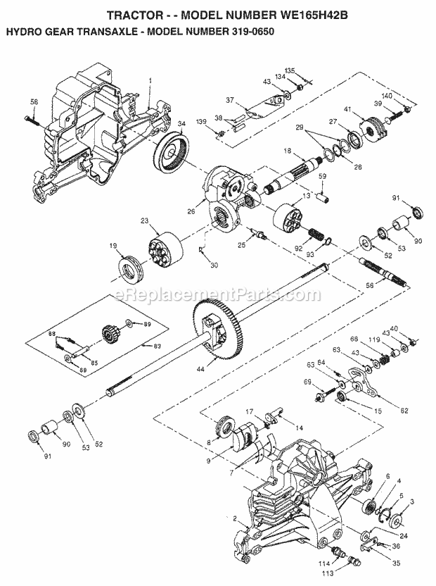 Hydro Gear Transaxle Diagram and Parts List for WE165H42B 1998 Husqvarna Lawn Tractor