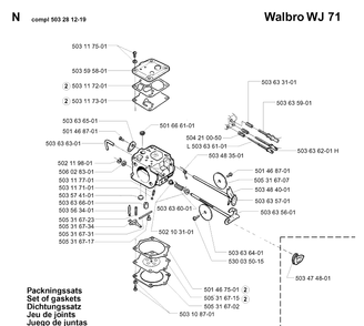 Carburetor Details 2 Diagram and Parts List for 394XP 19980900001-Current Husqvarna Chainsaw