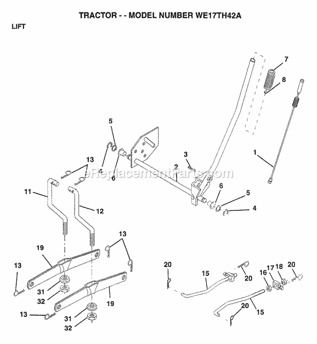 Lift Diagram and Parts List for WE17TH42A 1999 Husqvarna Lawn Tractor