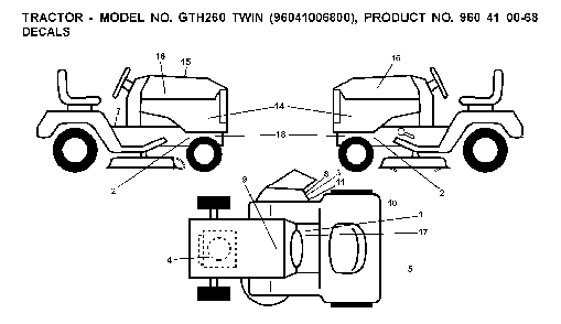 Decals Diagram and Parts List for GTH260TWIN (96041006800)(2008-01) Husqvarna Lawn Tractor
