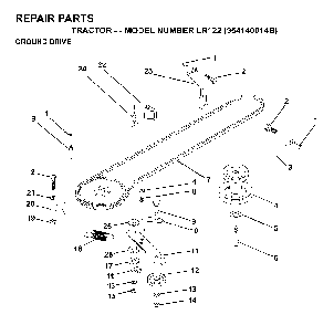 Drive Diagram and Parts List for LR122 (954140014B)(1999-03) Husqvarna Lawn Tractor