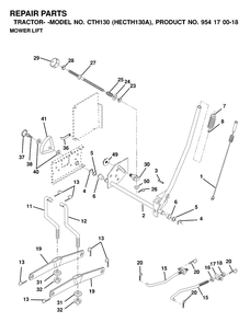Mower Lift / Deck Lift Diagram and Parts List for CTH130 (954170018-A)(2000-03) Husqvarna Lawn Tractor