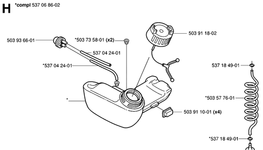 Fuel Tank Diagram and Parts List for 323HE3 20050600001-20053600000 Husqvarna Hedge Trimmer