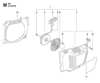 Starter Diagram and Parts List for 362 2011-02 Husqvarna Chainsaw