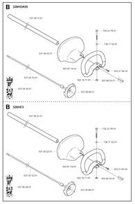Shaft And Handle Diagram and Parts List for 326HE4X 20013500001 - 20033100000 Husqvarna Hedge Trimmer