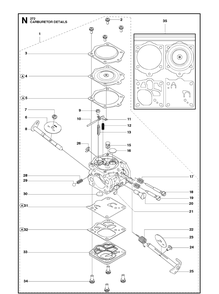 Carburetor Details Diagram and Parts List for 272XP 20163200001-20173200000 Husqvarna Chainsaw