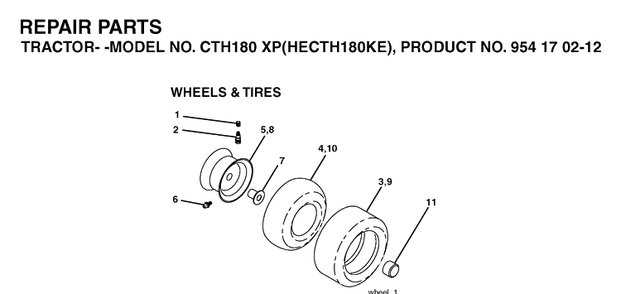 Wheels And Tires Diagram and Parts List for CTH180XP (HECTH180KE)(2004-06) Husqvarna Lawn Tractor