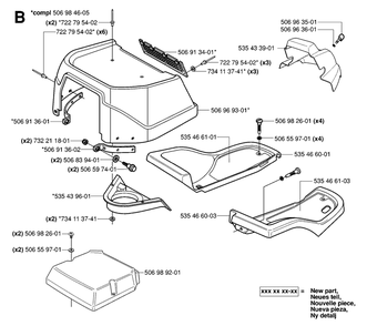 Hood Diagram and Parts List for R13R (953533901)(2006-01) Husqvarna Lawn Tractor