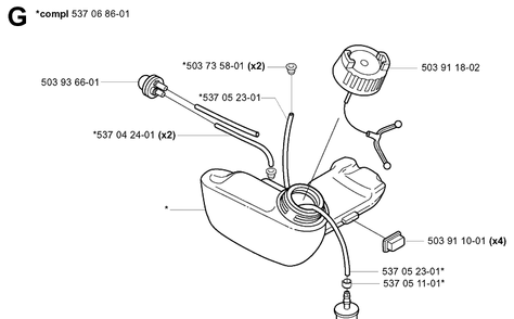 Fuel Tank Diagram and Parts List for 326EX 20010900001-20020500000 Husqvarna Edger