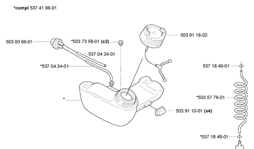 Fuel Tank Diagram and Parts List for HA110 2005-09 Husqvarna Hedge Trimmer