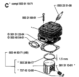 Cylinder Piston Diagram and Parts List for 268 19910500001-19933600000 Husqvarna Chainsaw