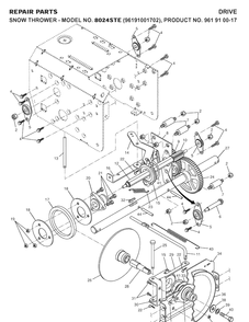 Drive Diagram and Parts List for 8024STE (96191001702)(2007-10) Husqvarna Snow Blower