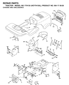Chassis And Enclosures Diagram and Parts List for YTH130 (HEYTH130L)(2001-09) Husqvarna Lawn Tractor