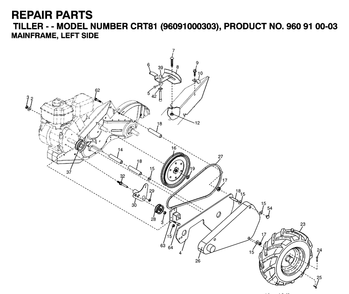 Mainframe, Left Side Diagram and Parts List for CRT81 (96091000303)(2007-02) Husqvarna Cultivator