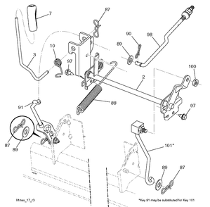 Mower Lift Lever Diagram and Parts List for LTH174 (96041024401)(2012-8) Husqvarna Lawn Tractor