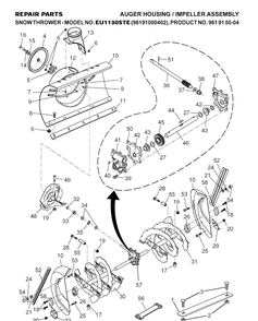 Auger Housing And Impeller Diagram and Parts List for 1130STE (96191000402)(2007-01) Husqvarna Snow Blower