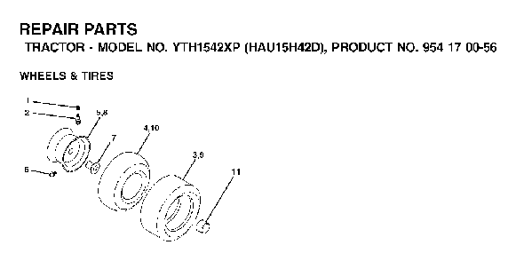 Wheels And Tires Diagram and Parts List for YTH1542XP (HAU15H42D, 954170056)(2003-01) Husqvarna Lawn Tractor