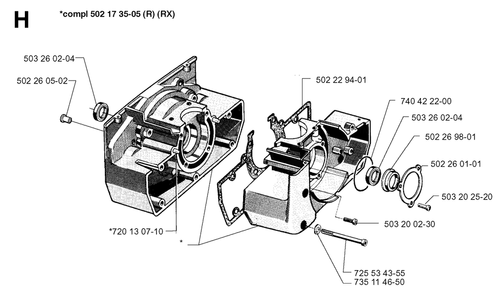 Crankcase Diagram and Parts List for 250RX 19973100001 & Above Husqvarna Trimmer