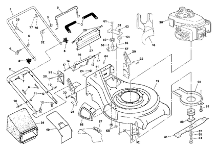 Handle And Deck Assembly Diagram and Parts List for 5521RS (954223470-E)(2004-07) Husqvarna Lawn Mower