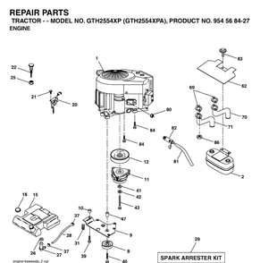 Engine Diagram and Parts List for GTH2554XP-GTH2554XPA 2004-08 Husqvarna Lawn Tractor