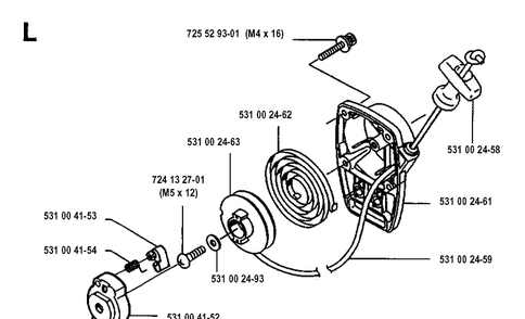Starter Diagram and Parts List for 125E  Husqvarna Edger