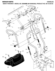 Handle And Controls Diagram and Parts List for 5524SE (96193000200)(2006-05) Husqvarna Snow Blower