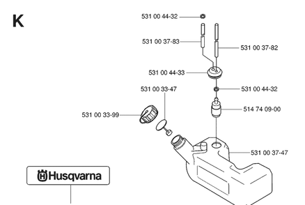 Fuel System Diagram and Parts List for 165BT 20053300001-Current Husqvarna Leaf Blower / Vacuum