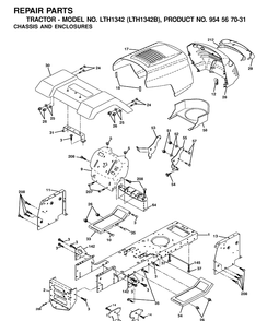 Chassis And Enclosures Diagram and Parts List for LTH1342-LTH1342B 2000-12 Husqvarna Lawn Tractor