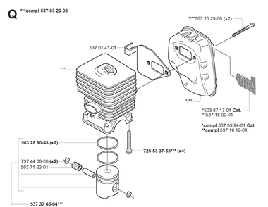 Muffler Diagram and Parts List for 325CX 20051800001-20051800000 Husqvarna Edger
