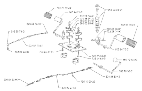 Pedals And Cables Diagram and Parts List for RIDERPROFLEX21 2001-02 Husqvarna Lawn Tractor