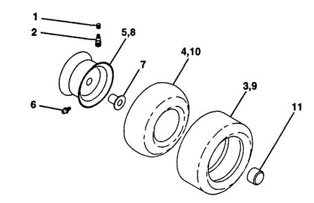 Wheels And Tires Diagram and Parts List for LTH130 (954140005H)(1998-07) Husqvarna Lawn Mower