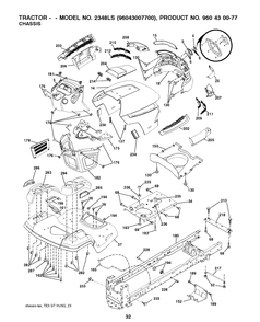 Chassis / Frame Diagram and Parts List for 2348LS (96043007700)(2008-11) Husqvarna Lawn Tractor
