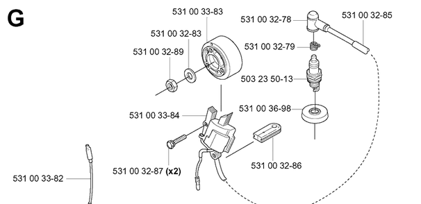 Ignition System Diagram and Parts List for 155B 20014000001-20041499999 Husqvarna Leaf Blower / Vacuum