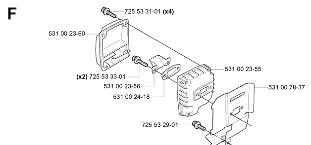 Muffler Diagram and Parts List for 132R 20050100001-Current Husqvarna Brush Cutter