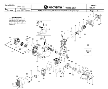 Engine Diagram and Parts List for 125LDX 20071300001-20082200000 Husqvarna Edger