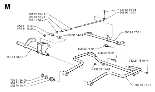 Frame Diagram and Parts List for R850 1998-03 Husqvarna Lawn Tractor
