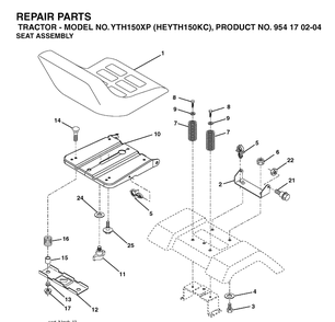 Seat Diagram and Parts List for YTH150XP (HEYTH150KC)(2004-06) Husqvarna Lawn Tractor