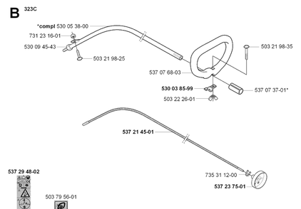 Shaft And Handle Diagram and Parts List for 323C 20051800001-20051800000 Husqvarna Edger