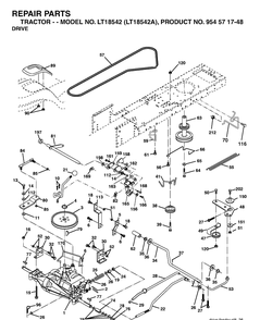 Drive Diagram and Parts List for LT18542-LT18542A 2003-11 Husqvarna Lawn Tractor